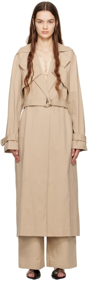 Beige Belted Trench Coat: image 1