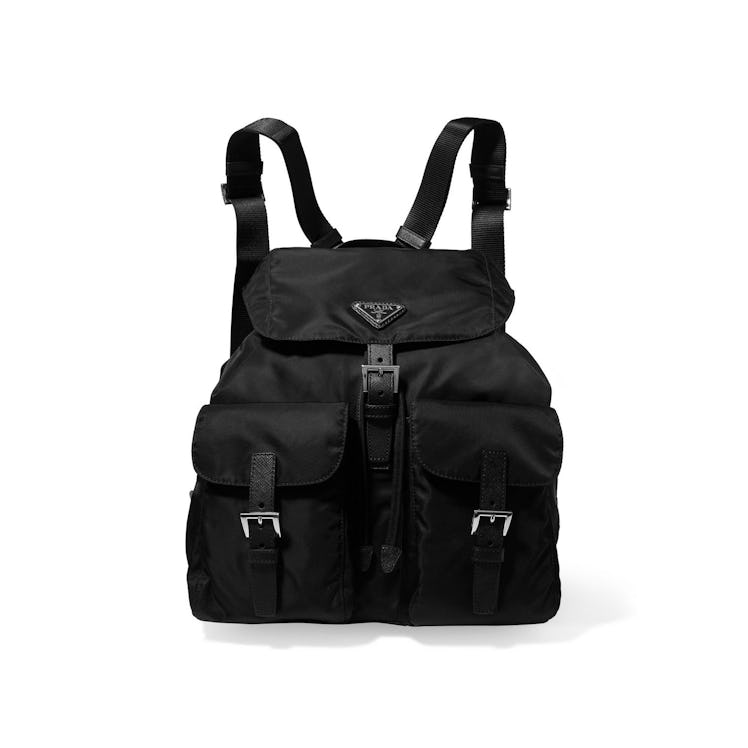 Prada Vela black shell and textured leather backpack
