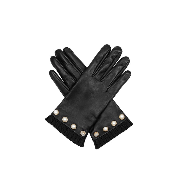 Gucci pearl embellished leather gloves