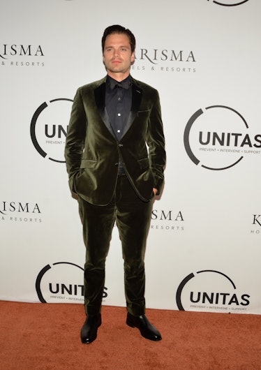 Sebastian Stan attending the 2nd Annual Unitas Gala in a green velvet suit.