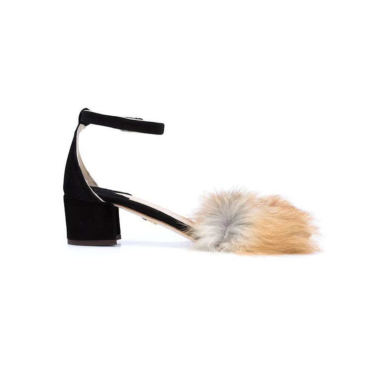 Brother Vellies sandal in black with beige fur detail+