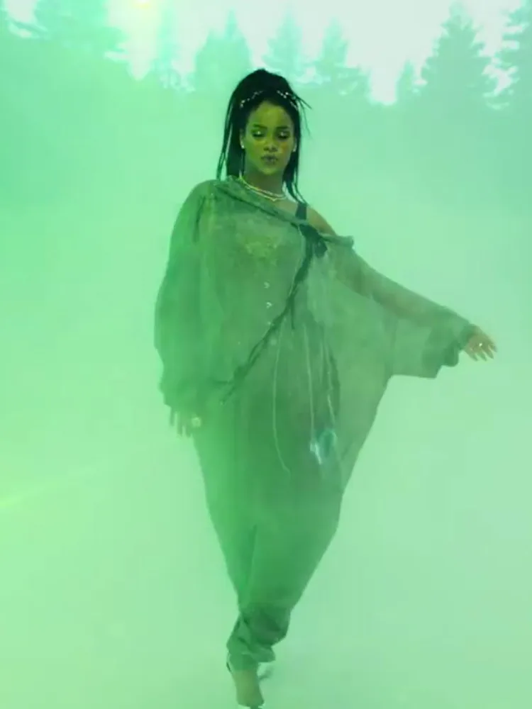 rihanna music video green dress Rihanna Extends Historic RIAA Record as 'SOS' Certified 3x Platinum