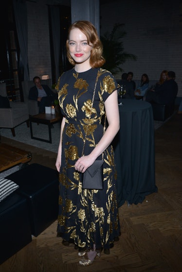 Emma Stone in Rochas at the party for Katie Says Goodbye at the Toronto International Film Festival