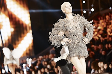 Jordana Elizabeth in a grey feather bodysuit at the Victoria's Secret Fashion Show 2016