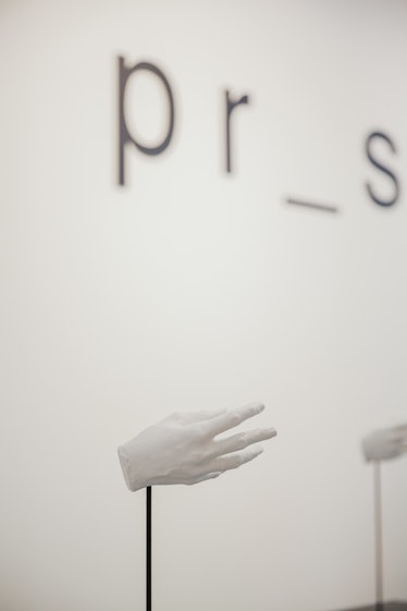 A sculpture of a hand at Art Basel Miami Beach 2016.