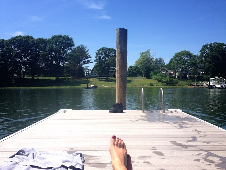 Max Osterweis and Erin Beatty, Designers of Suno, relaxed on the beach at Shelter Island before atte...