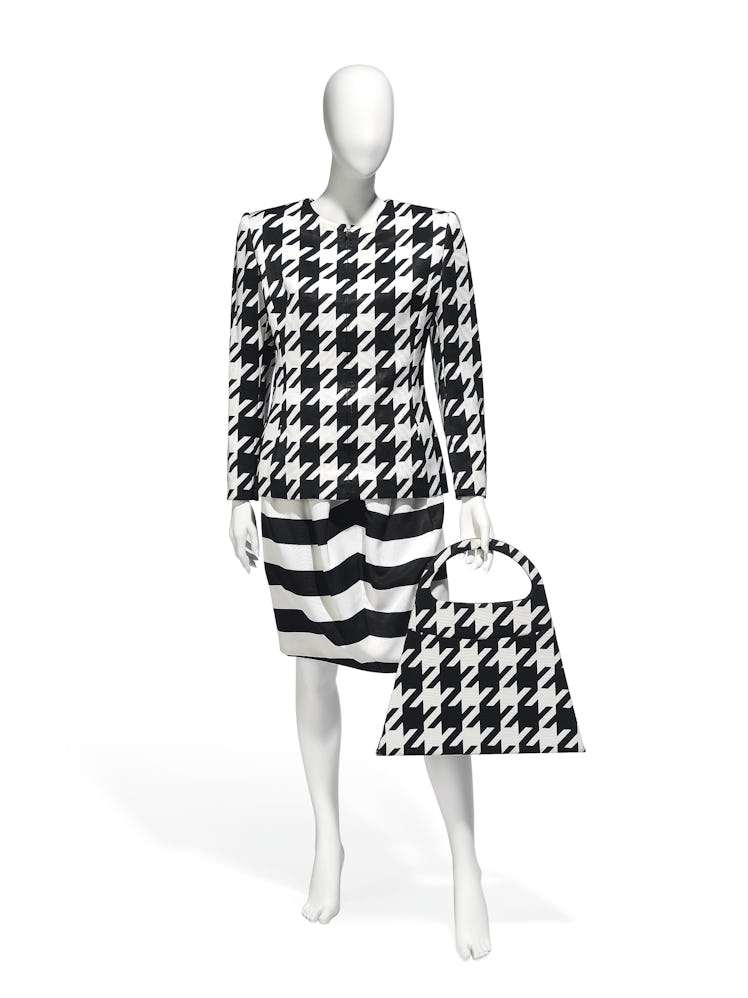 Christian Lacroix printed silk ensemble with matching over-sized handbag, 1980s