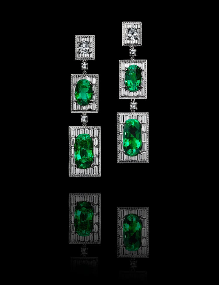 Emerald and diamond earrings, design by Olivier Reza. Courtesy of Alexandre Reza.