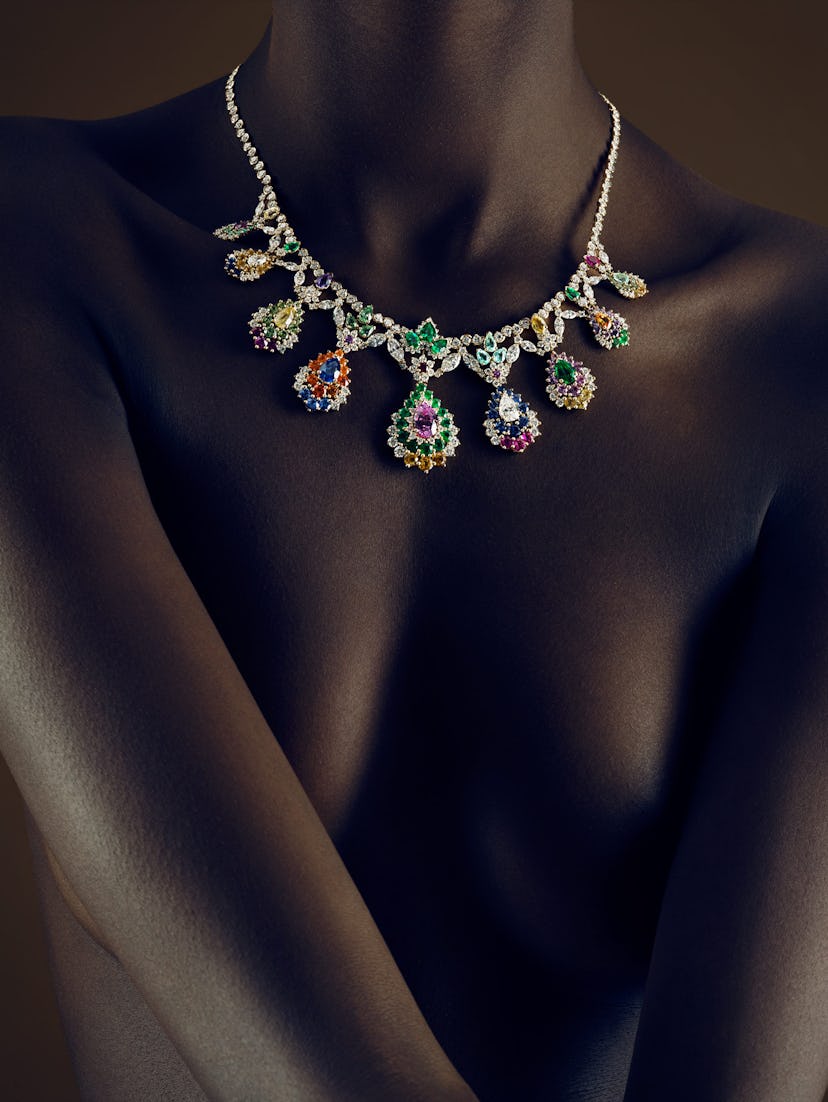 Dior Fine Jewelry gold, ruby, sapphire, garnet, tourmaline, emerald, and diamond necklace.