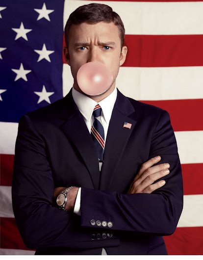 Justin Timberlake plays president in October 2011’s “Yes They Can!” shot by Michael Thompson and sty...