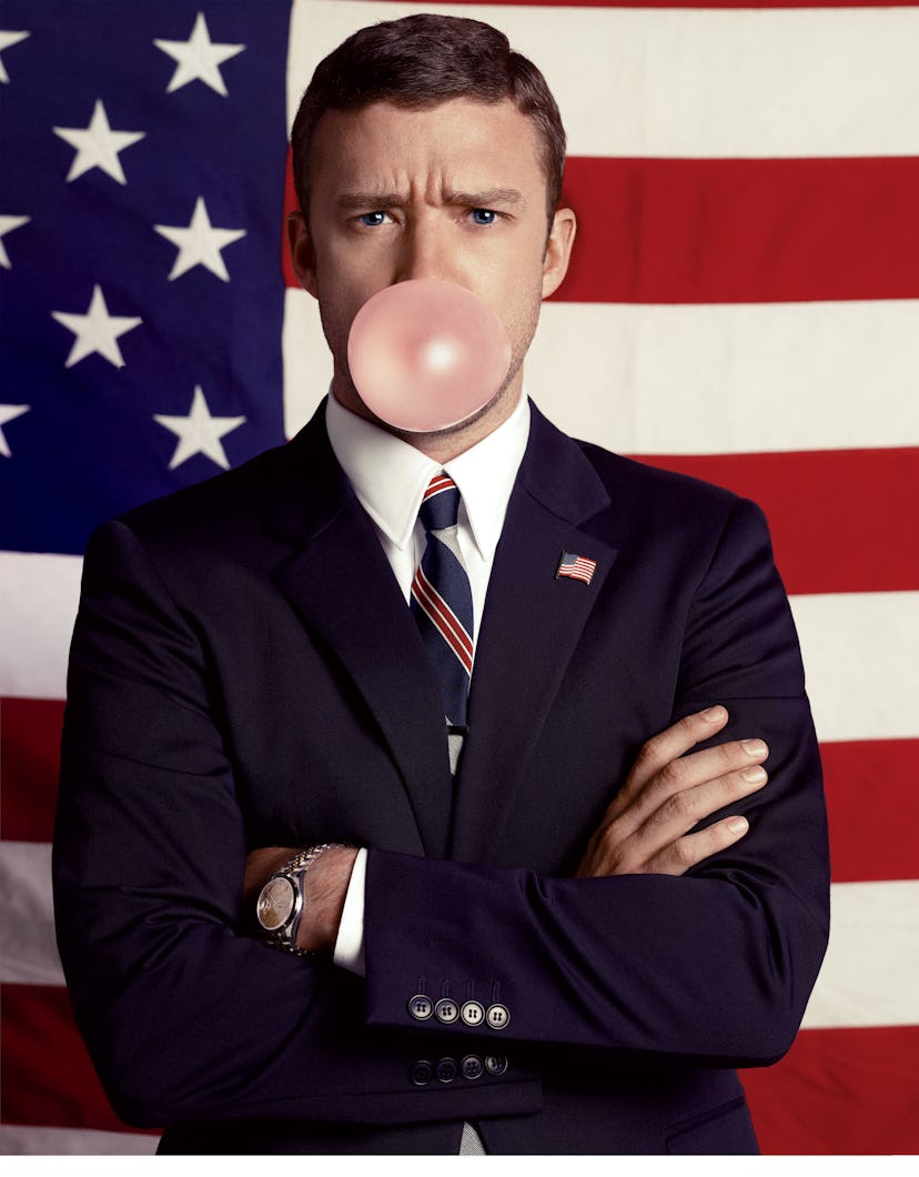 Justin Timberlake plays president in October 2011’s “Yes They Can!” shot by Michael Thompson and sty...