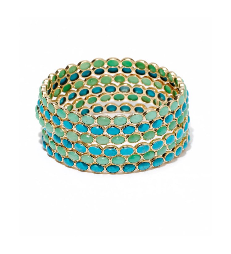 Emily & Ashley gold and chrysoprase and gold and turquoise bangle