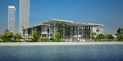 A rendering of the museum seen from the bay.