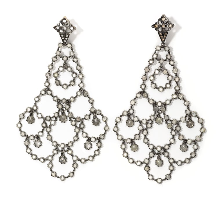 Loree Rodkin gold, rhodium, and diamond earrings, $38,375, Bergdorf Goodman, New York.