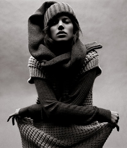 All wrapped up in “Relax,” shot by Michael Thompson and styled by Karl Templer, July 2006.
