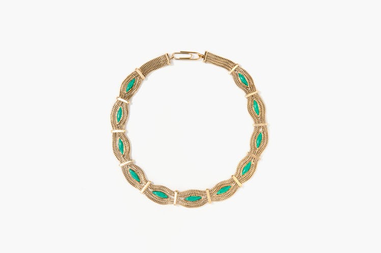 Aurélie Bidermann gold-dipped and turquoise necklace, $1,525, aureliebidermann.com.