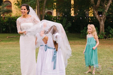 My twin nieces were my flower girls, and Gloria Strettell, Anne Christensen's daughter, sat at the c...