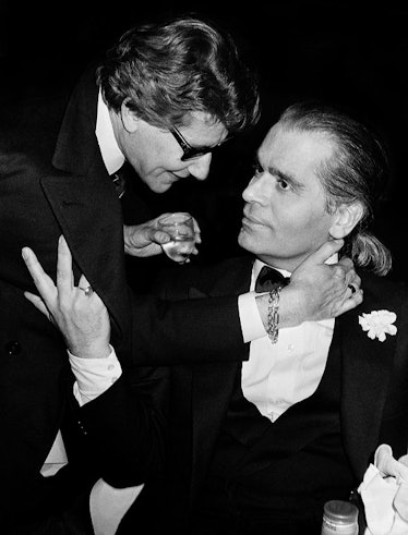Yves Saint Laurent and Karl Lagerfeld, Le Palace's 5th Anniversary, 1983.