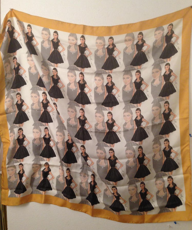 “The jewelry designer Sue Gragg sent me this amazing scarf she had made using a print of me by Hayde...