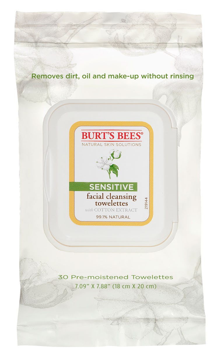 __Sensitive Skin Cleanser:__ Burt’s Bees Sensitive Facial Cleansing Towelettes with Cotton Extract, ...