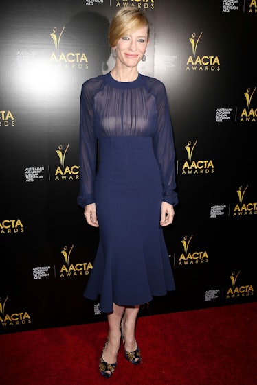 For the AACTA Awards, Blanchett chose a slightly ‘70s navy flare dress by [Michael Kors](http://www....