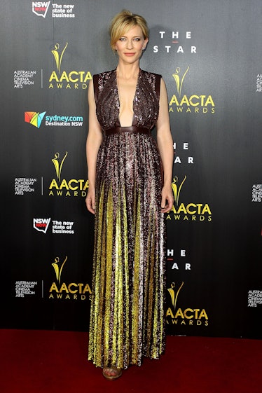 Ever the style chameleon, Blanchett opted for a shimmering [Givenchy](http://www.wmagazine.com/fashi...