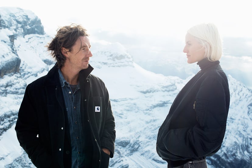Neville Wakefield and Olympia Scarry, photographed on Glacier 3000 in Gstaad.