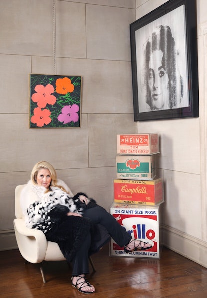 Jane Holzer at home, surrounded by some of her favorite Warhol pieces.