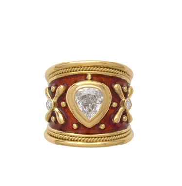 Elizabeth Gage gold, enamel, and diamond ring