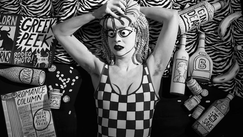 Still from Swinburne's Pasiphae (2014, HD video) by Mary Reid Kelley with Patrick Kelley