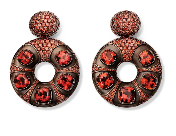 Hemmerle gold, copper, and garnet earrings
