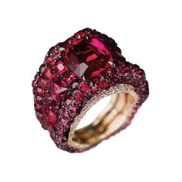 Fabergé gold, sterling silver, spinel, ruby, and diamond ring