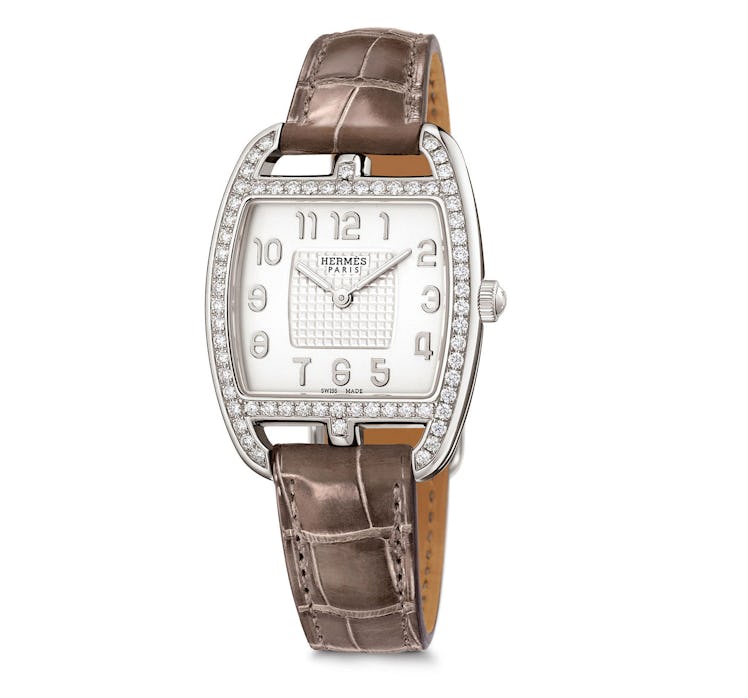 Hermes silver and diamond watch