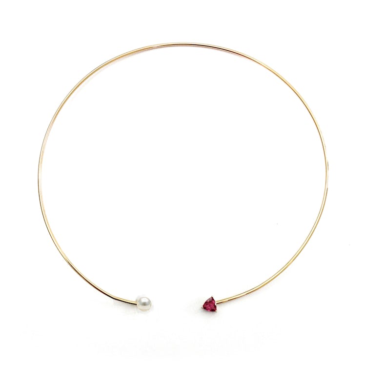 PHYNE by Paige Novick 14k yellow gold, pearl and pink tourmaline collar