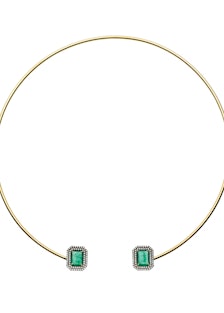 Jemma Wynne 18k yellow gold, Gemfields Zambian emerald, and diamond collar