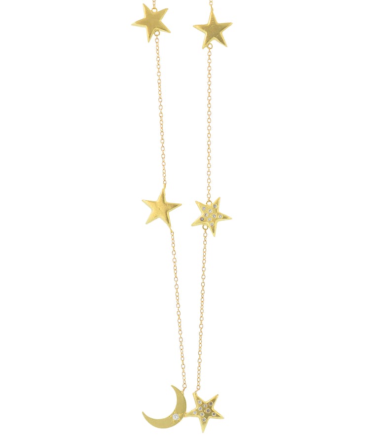 Andrea Fohrman 18k gold moon & stars necklace with white diamonds