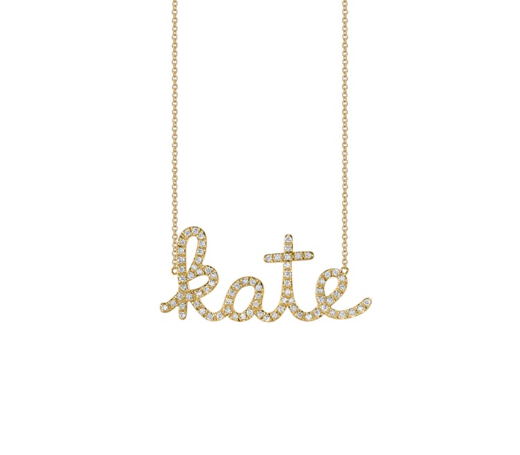Sydney Evan 14k yellow gold with pave diamond small nameplate necklace