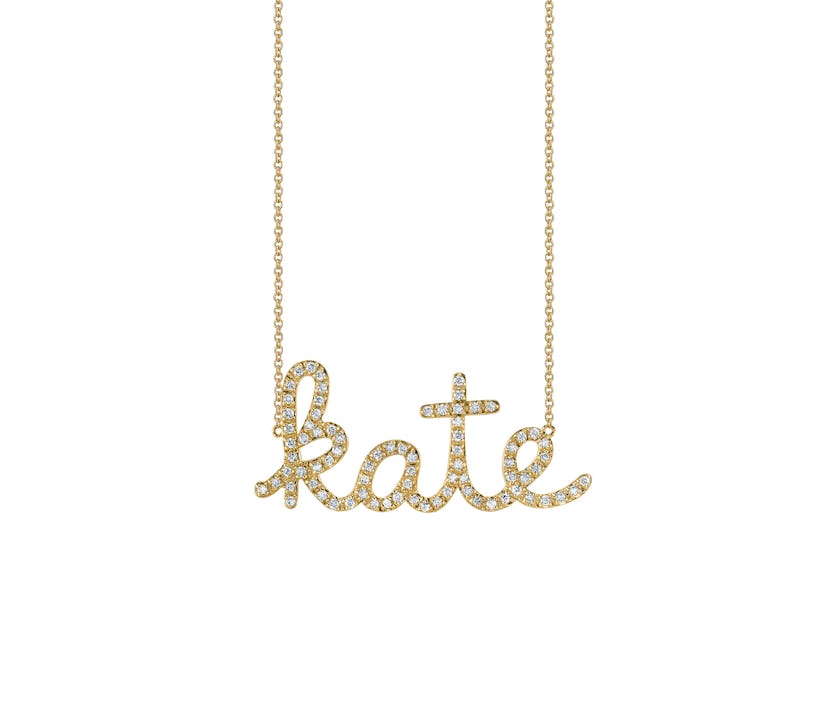 Sydney Evan 14k yellow gold with pave diamond small nameplate necklace