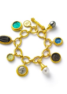 Elizabeth Locke gold, Venetian glass intaglio, pearl, ancient coin, and Trilobite bracelet