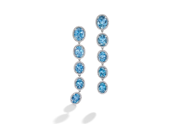 Mish New York 1k white gold, aquamarine and diamond comet tail earrings