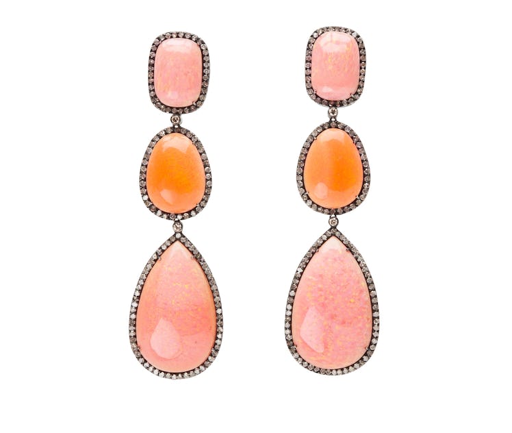 Lauren Craft 18k gold, peach opals, Ethiopian opal and champagne diamond drop earrings