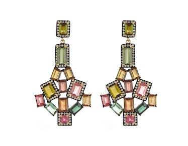 J. Hadley multicolored tourmalines and pave diamond earrings