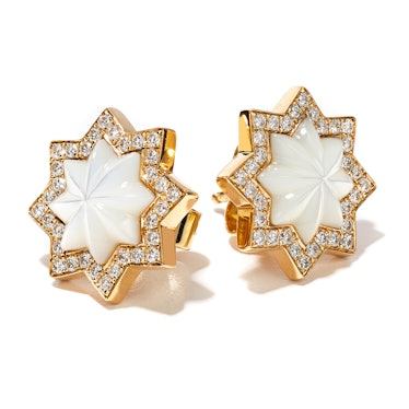 Octium gold, mother-of-pearl, and diamond earrings