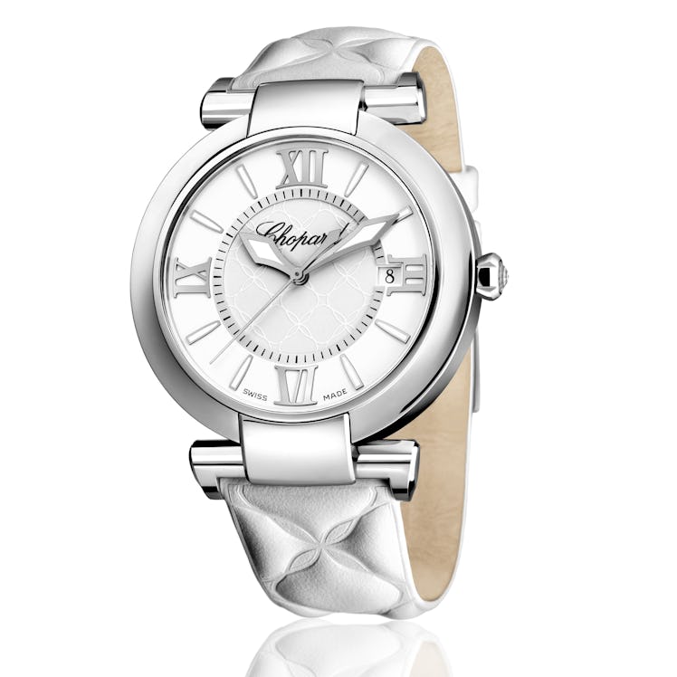 Chopard stainless steel, moonstone, and diamond watch