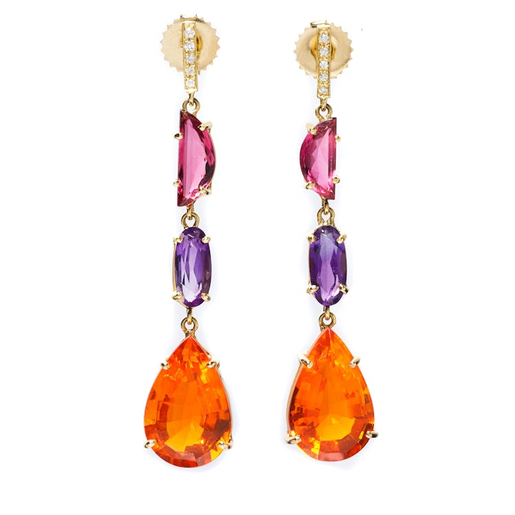 Suzanne Felsen gold, opal, tourmaline, amethyst, and diamond earrings