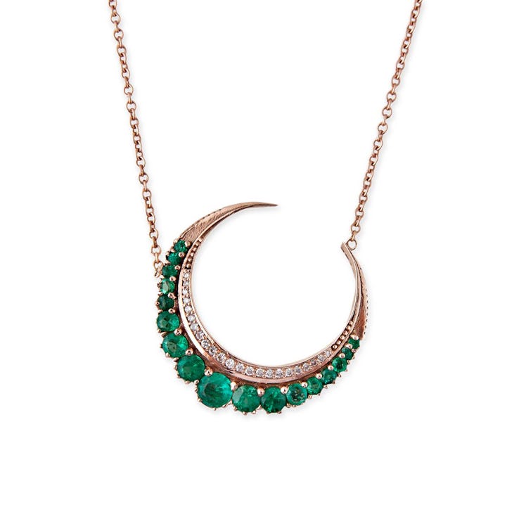 Jacquie Aiche 14k yellow gold, emerald, and diamond necklace