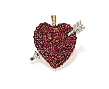 Two-Color Gold, Ruby and Diamond Brooch