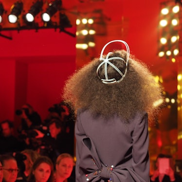 A hat at Schiaparelli Spring 2015 couture