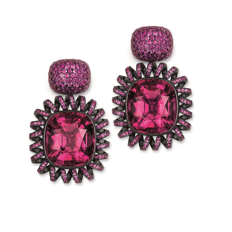 Hemmerle Hot pink sapphires and rubellites earrings