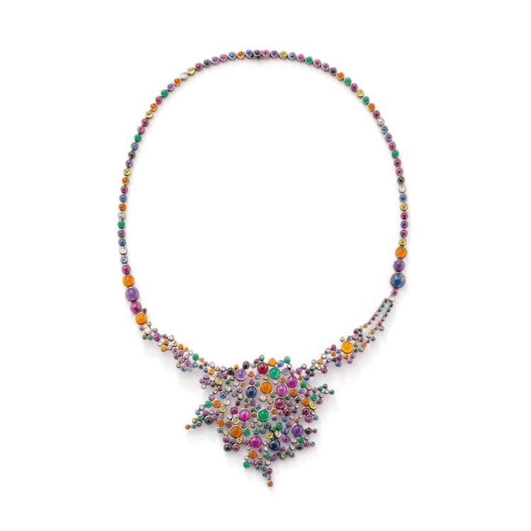 Solange Azagury Partridge 18k gold, multi-colored sapphire, amethyst, ruby, emerald, and diamond nec...